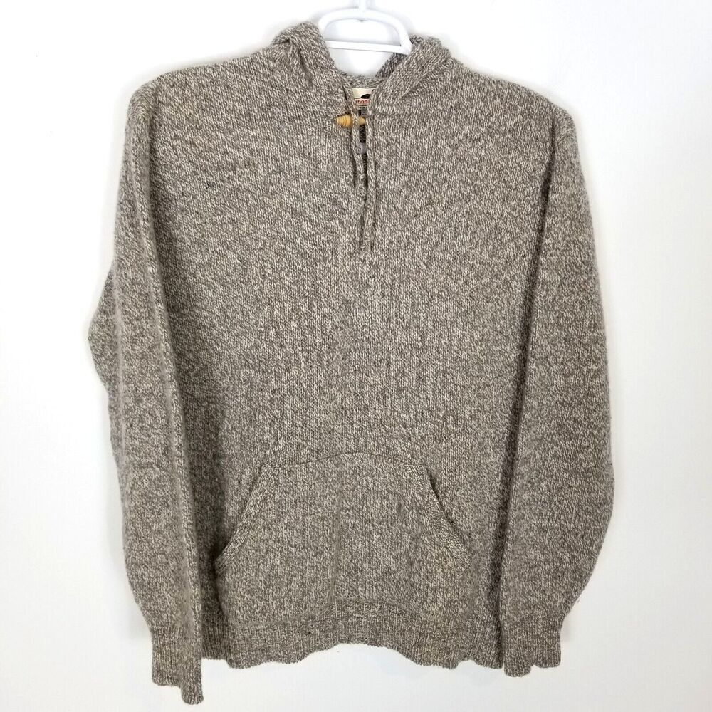VTG Winona Knits Men Wool Blend Hooded Pullover Sweater  Sz‎ S Beige Pockets